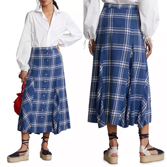 Polo Ralph Lauren Dresses & Skirts - NWT Polo Ralph Lauren Wesley Plaid Godet Midi Skirt